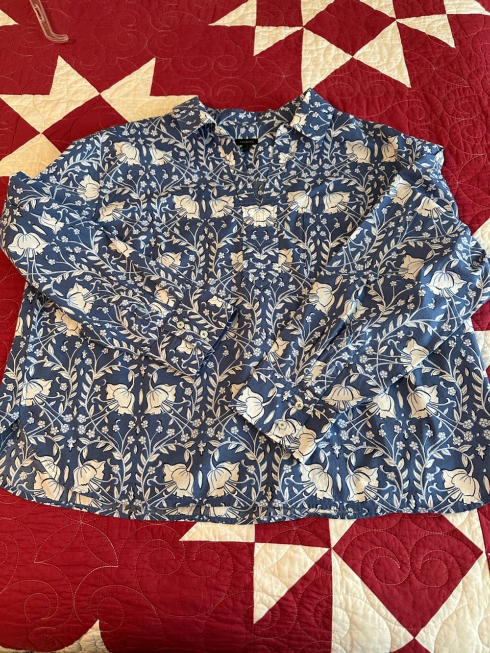 Talbots Blue Floral Popover Blouse